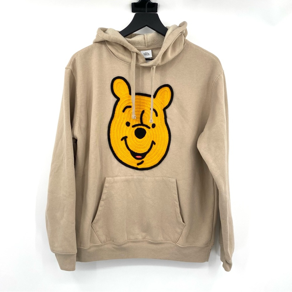 Disney Hoodie Winnie the Pooh Sweatshirt Women’s Large Crochet Patch Face